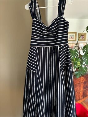 Navy and White Striped Sleeveless Fit-and-Flare sundress